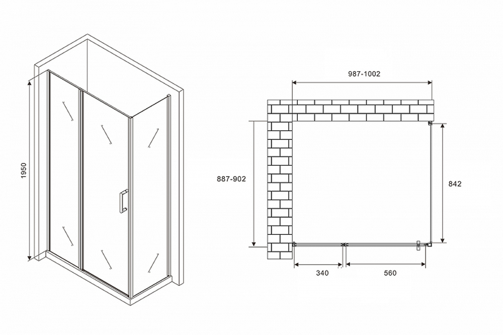 Душевой уголок Abber Sonnenstrand 100x90 AG04100S-S90 профиль Хром стекло прозрачное