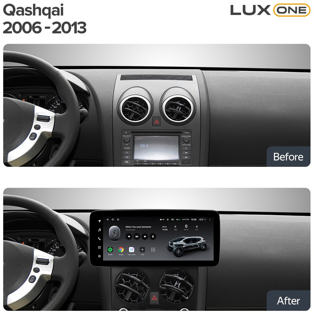 Магнитола для Nissan Qashqai J10 2006-2013, Dualis - Teyes LUX ONE ROUND монитор 12.3" 2K QLED на Android 10, CarPlay, 4G SIM-слот