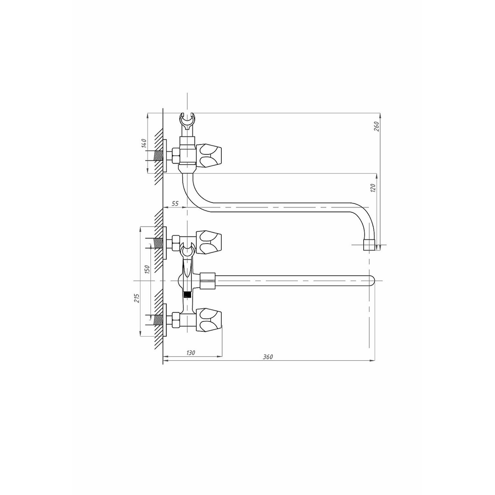 Смеситель для ванны и раковины 1/2 кер ПРОФСАН ПСМ-158-48 "ЕВРО", эксцентрики "ЕВРО", ХРОМ