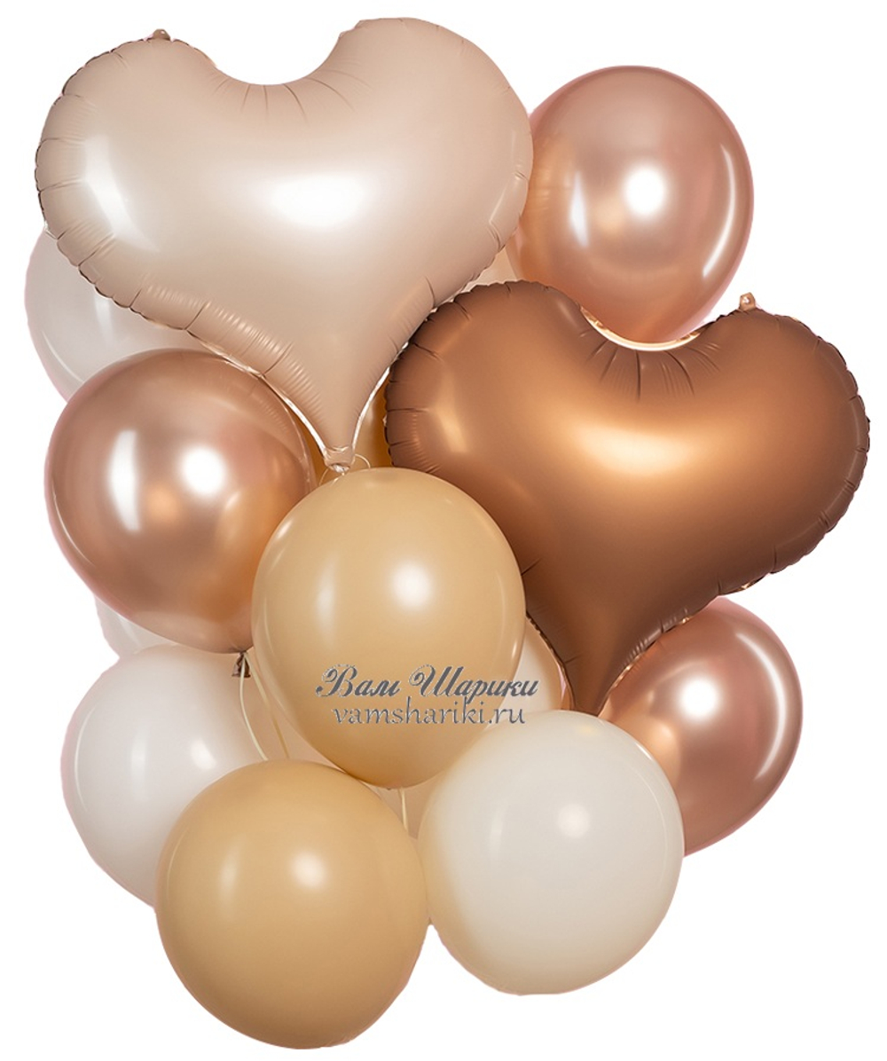 Купить набор шаров с гелием в бежевой цвете и цвета розовое золото недорого