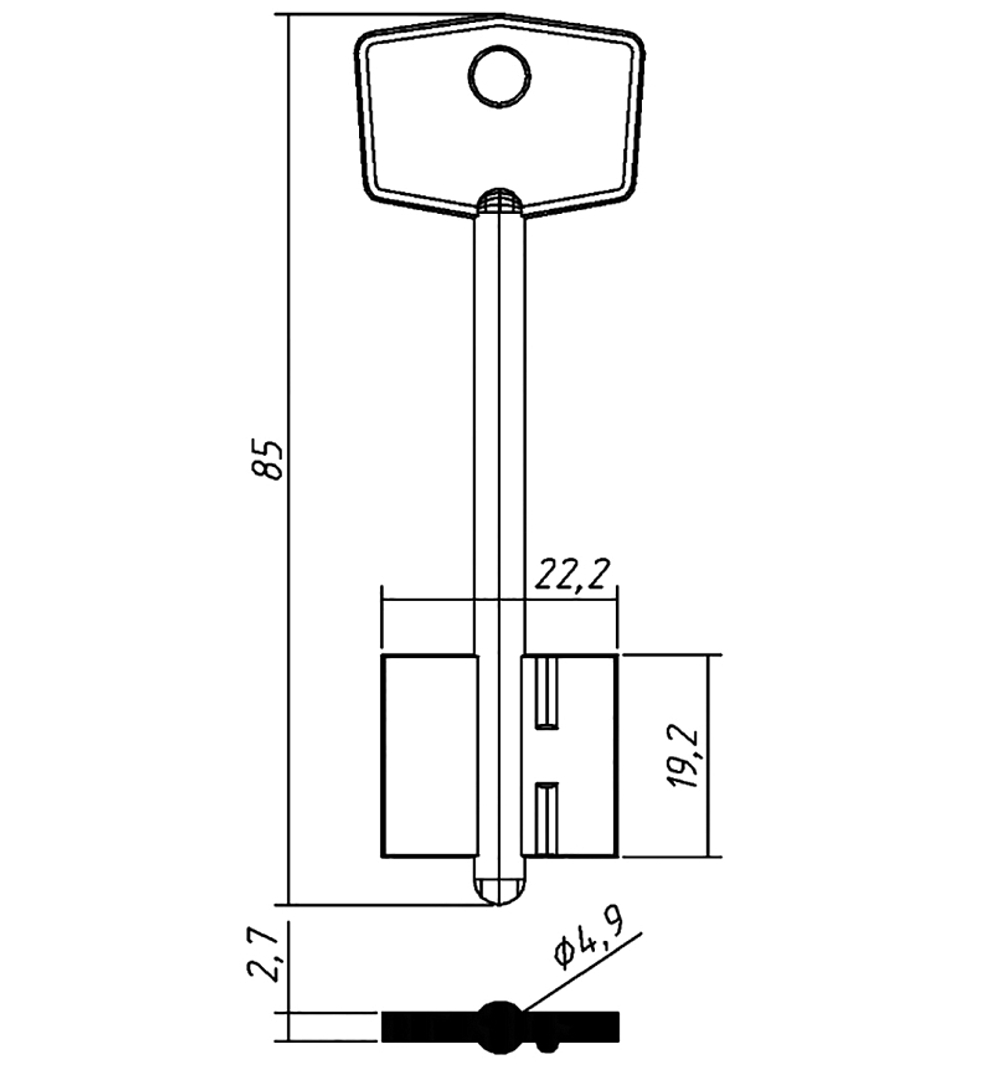 Заготовка сувальдного ключа 10629 GRN2D