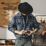 American Ретро Рубашка с длинными рукавами в крупную клетку с накладными карманами/