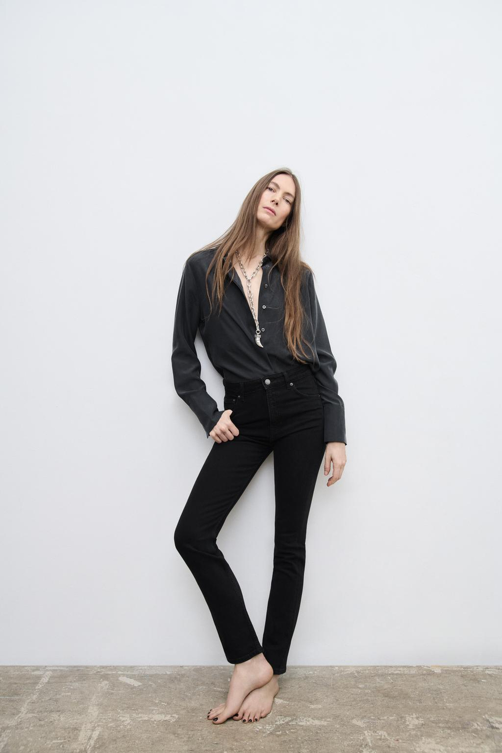 ZARA ДЖИНСЫ SKINNY С ВЫСОКОЙ ПОСАДКОЙ — ZW COLLECTION, ЧЕРНЫЙ