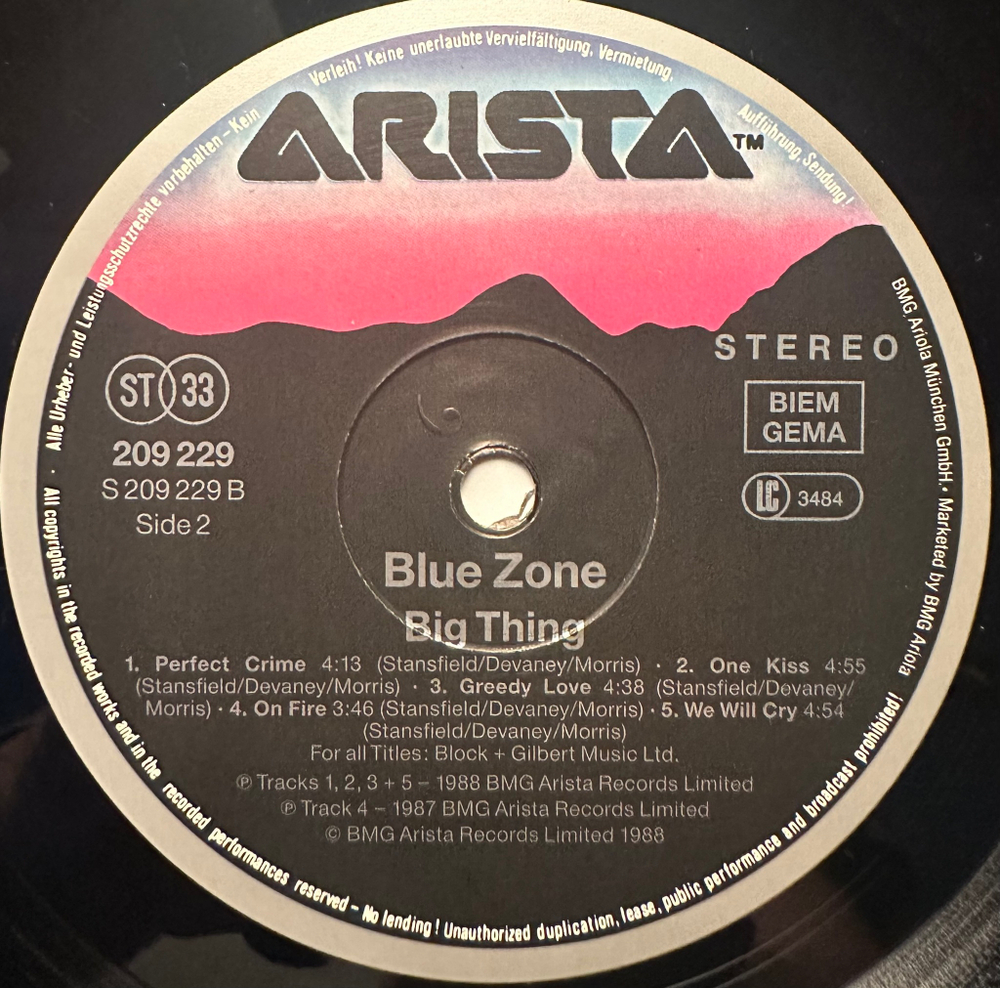 Blue Zone - Big Thing (Германия 1988г.)
