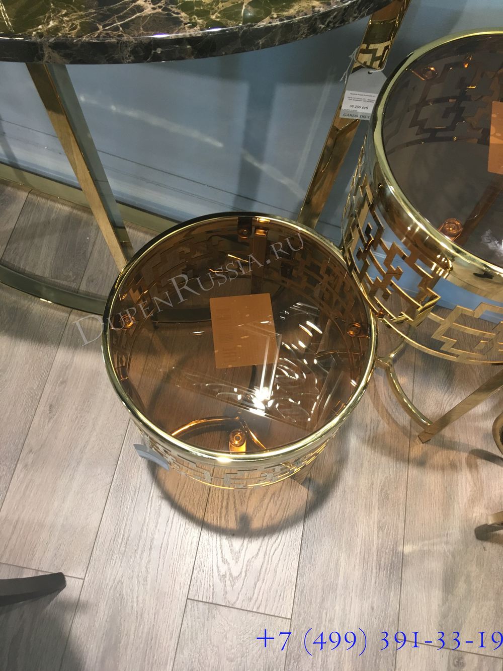 13RXFS5080L-GOLD Стол журнальный стекло коричн./золото d35*70см