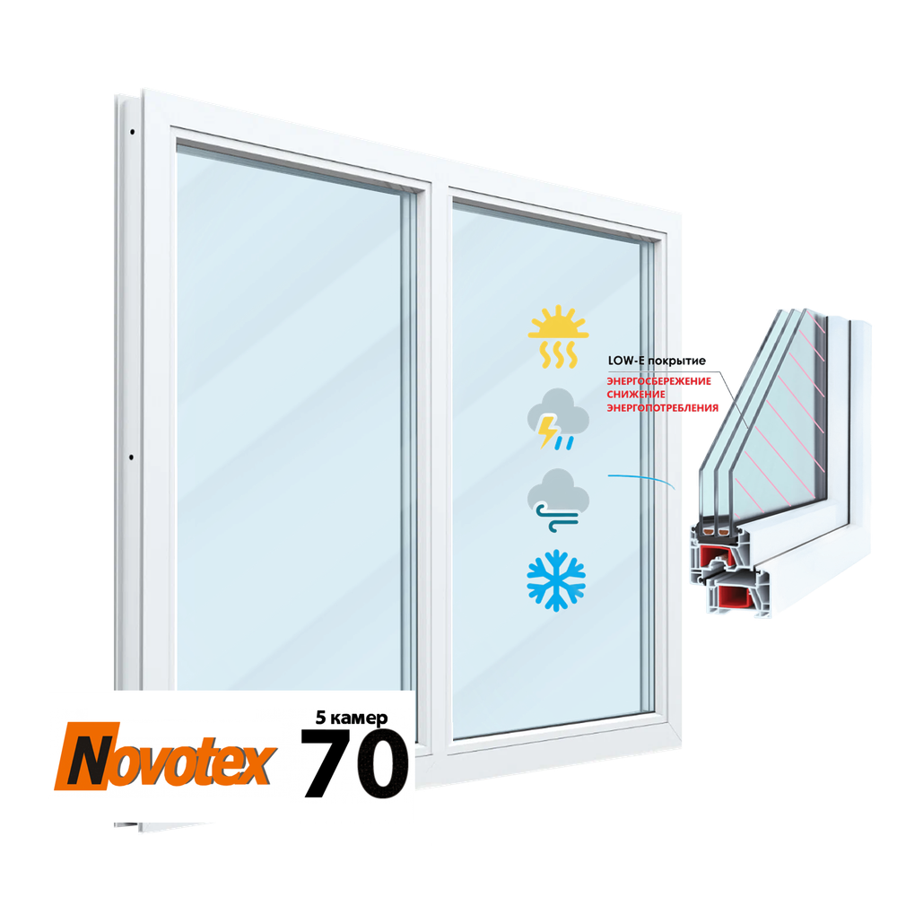 Пластиковое окно двухстворчатое 70 мм 5 камер 3 стекла