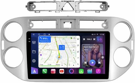 Магнитола для Volkswagen Tiguan 1 2007-2011, Golf Plus (аварийка треугольная, рамка серебро) - FarCar BM489M монитор 9.5" QLED на Android 14, TS10, 4+32Гб, CarPlay, 4G SIM-слот
