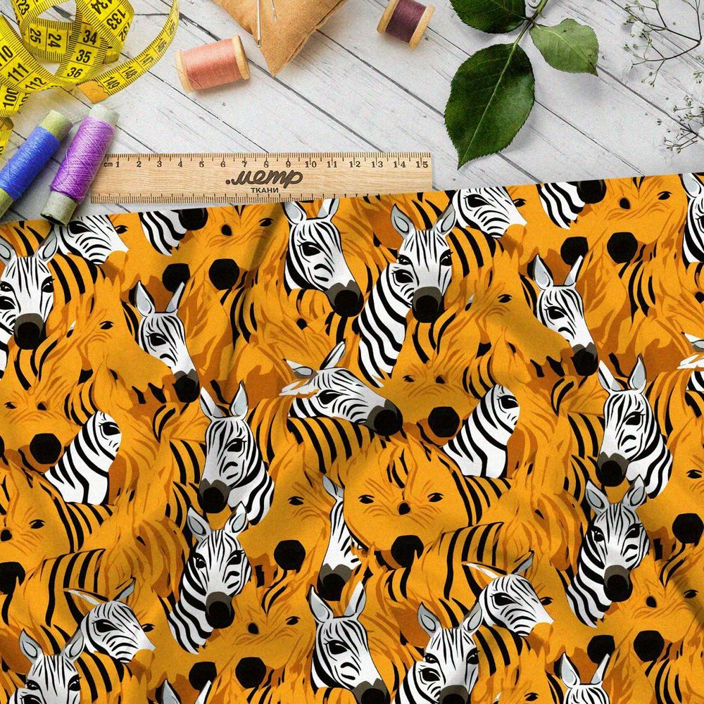 Ткань премиум Оксфорд 600D коллаж из зебр