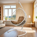 Кресло подвесное Кокон Капля ротанг белый, подушка цвет в ассортименте