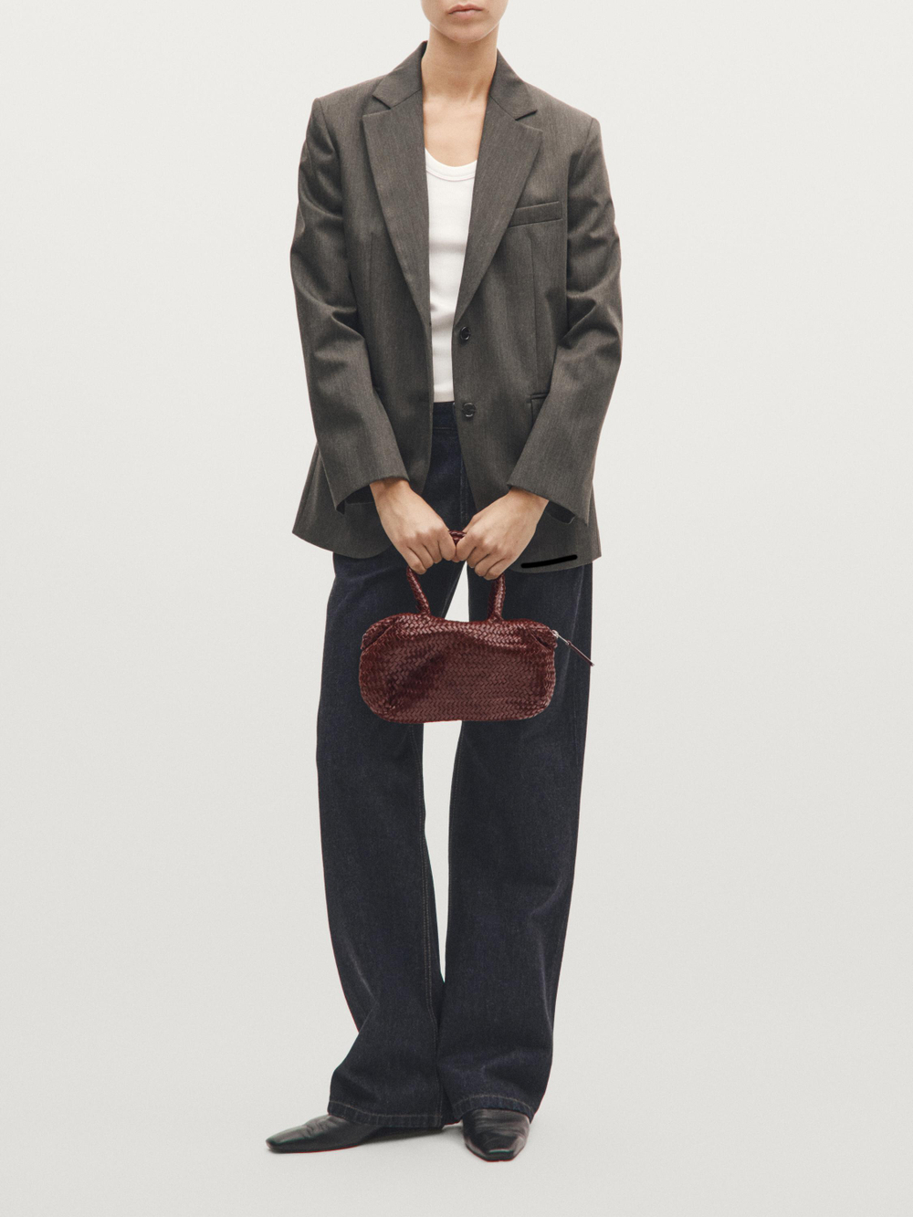 Massimo Dutti Маленькая плетеная сумка из кожи наппа, бургунди