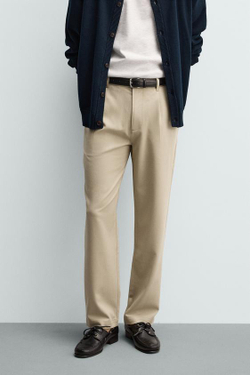 ZARA БРЮКИ STRAIGHT FIT КОМФОРТ, БЕЖЕВЫЙ