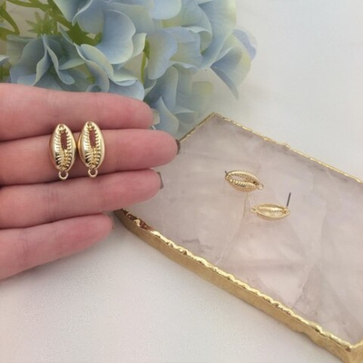 22233-з Швензы-гвоздики "Ракушки" 25*10мм, позолота, пара