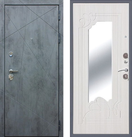 Входная металлическая дверь  с зеркалом RеX (РЕКС) 13 Бетон темный / зеркало ФЛЗ-147 Белый ясень 16мм