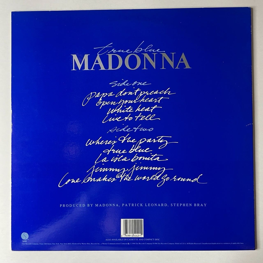 Винтажная виниловая пластинка LP Madonna True Blue (USA 1986) (Poster) Papa Don't Preach