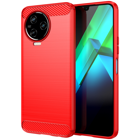 Мягкий защитный чехол красного цвета для Infinix Note 12 Pro с 2023 года, серия Carbon (дизайн в стиле карбон) от Caseport