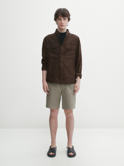 Massimo Dutti Шорты из хлопка и льна на шнурках, коричневый