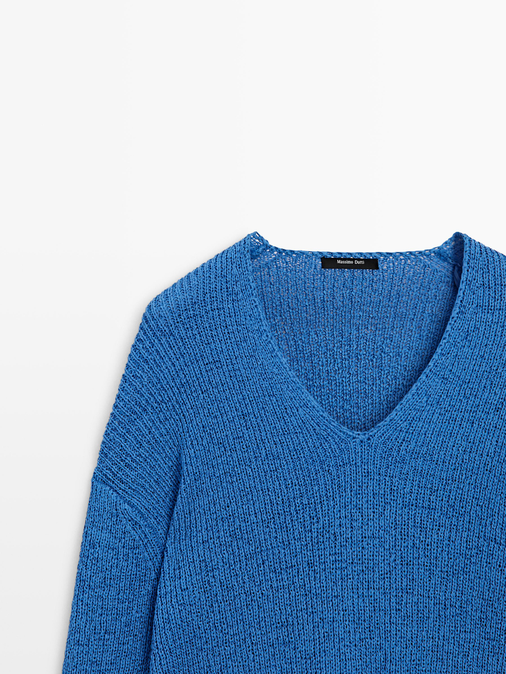 Massimo Dutti Свитер из смесового хлопка с V-образным вырезом, синий