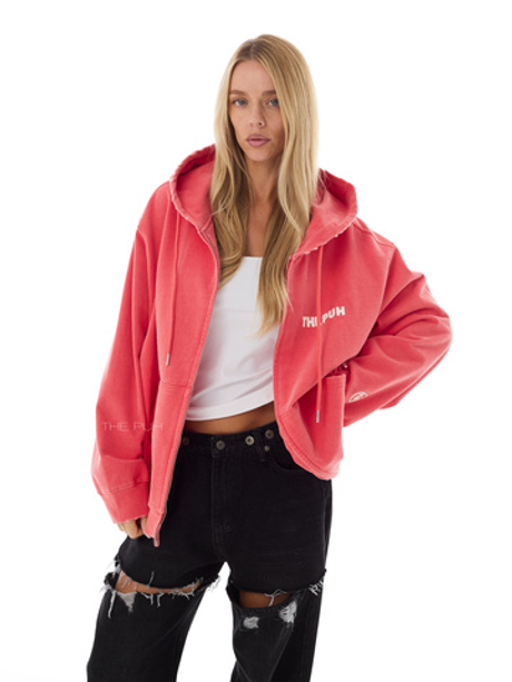 Коралловая хлопковая зип-худи с белым лого