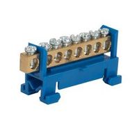 Шина нулевая 8 отверстий, изолятор стойка на DIN-рейку, синий 6х9 мм