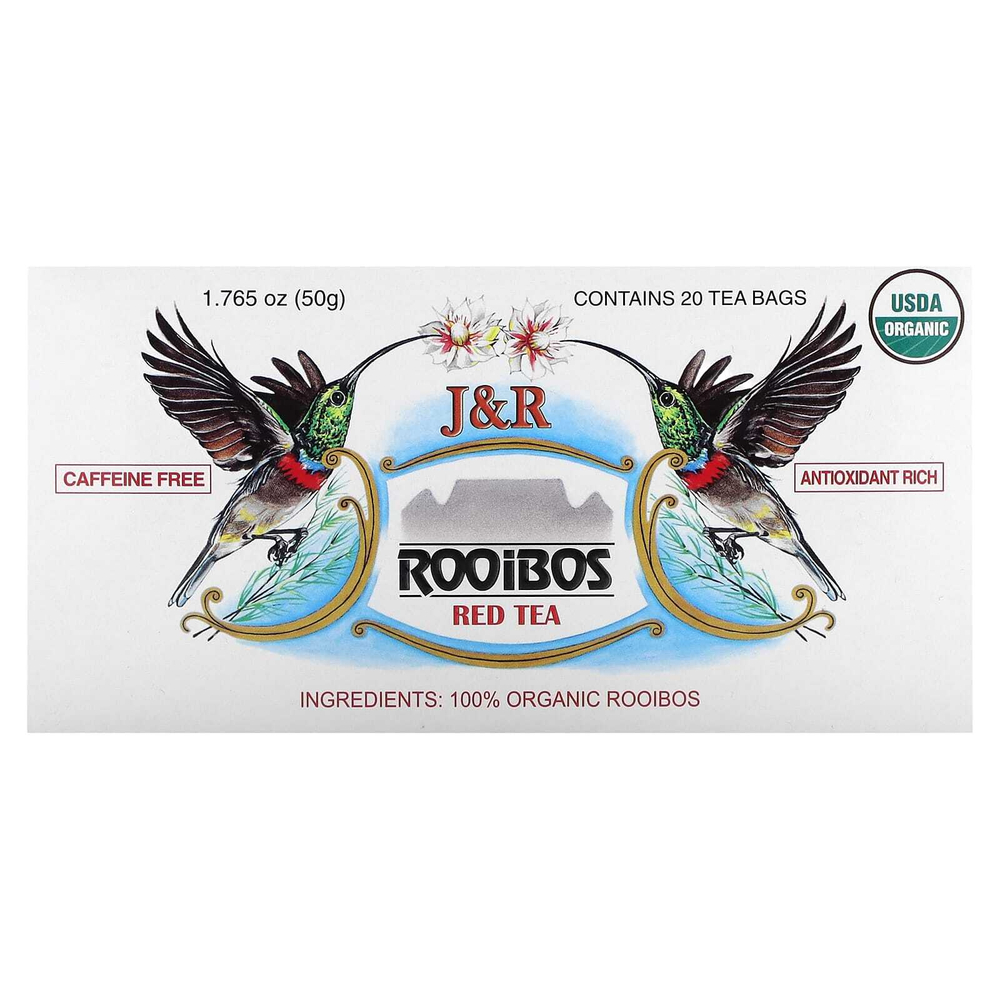 J&R Port Trading, красный чай ройбуш, без кофеина, 20 чайных пакетиков, 50 г (1,765 унции)