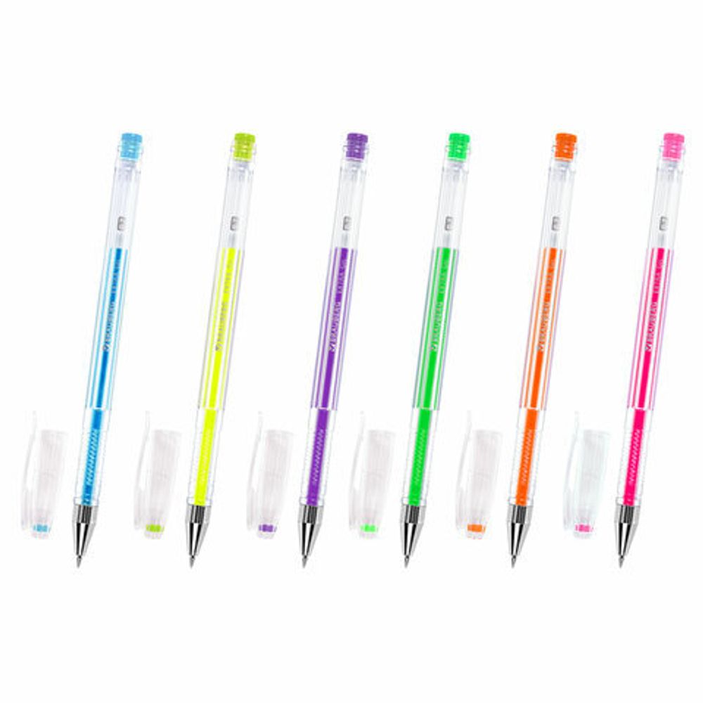 Ручки гелевые НЕОН BRAUBERG "EXTRA", НАБОР 6 ЦВЕТОВ, узел 0,7 мм, линия 0,5 мм, 143911