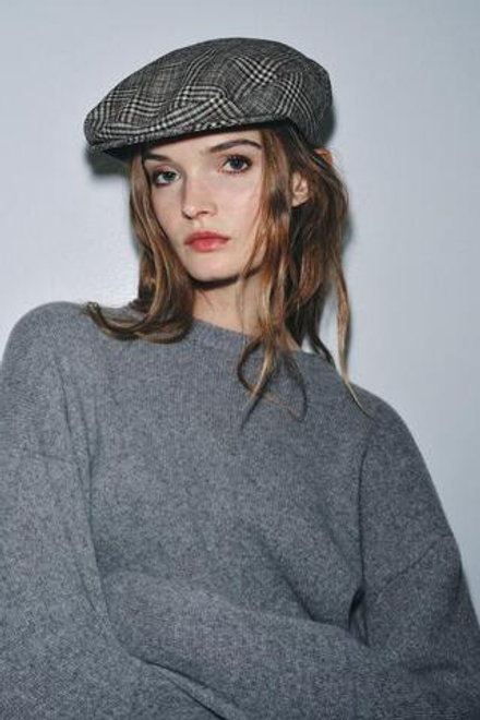 ZARA БЕРЕТ В КЛЕТКУ С ШЕРСТЬЮ, СЕРЫЙ