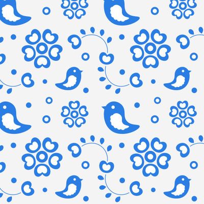 Синяя птица Гжель Pattern blue birds