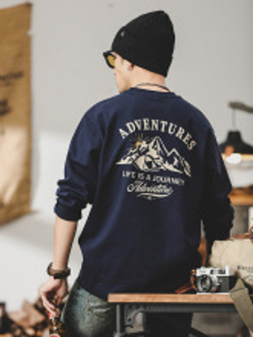 Мужская футболка с длинным рукавом из чистого хлопка весна-осень,плотность 260 г, принт в горном стиле, трендовая модель