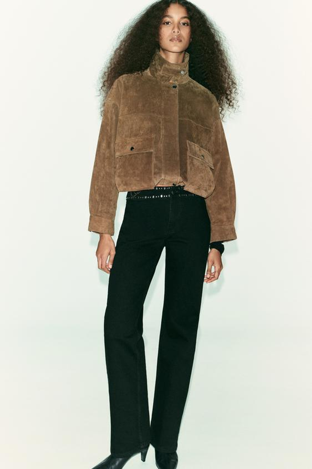 ZARA ДЖИНСЫ Z1975 STRAIGHT LONG-LENGTH С ВЫСОКОЙ ПОСАДКОЙ И ЗАКЛЕПКАМИ, ЧЕРНЫЙ