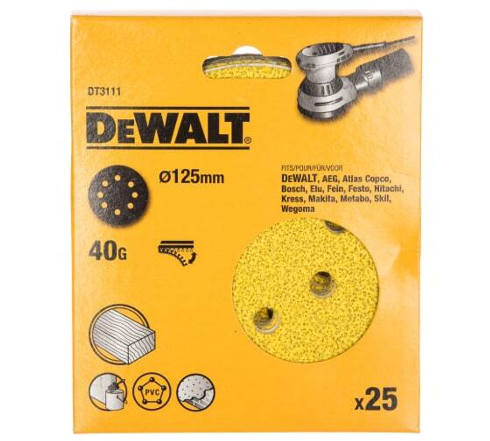 DeWalt, DT3111, Шлифкруги для эксцентриковых шлифмашин быстрозаменяемый на бумажной основе, 125 мм, шт
