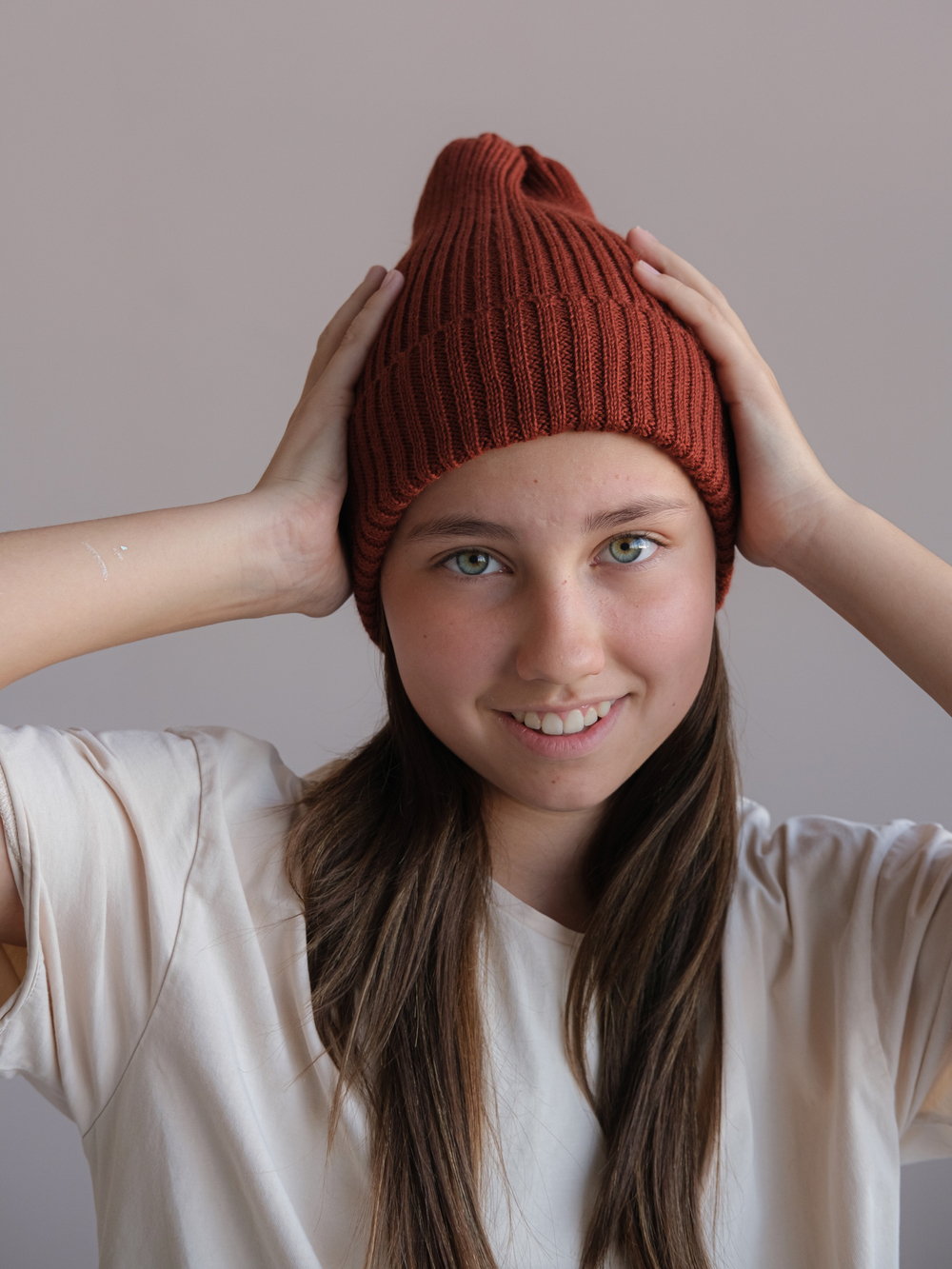 Шапка вязаная-резинка весенняя/осенняя КЭП(Терракот)