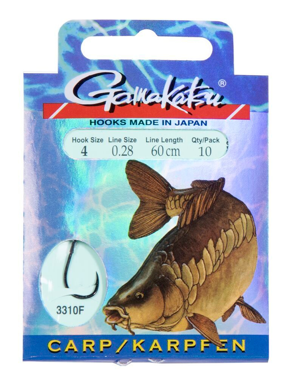 Крючки с поводком Gamakatsu Booklet CARP 3310F разм. 04-0.28мм 60см 10шт.