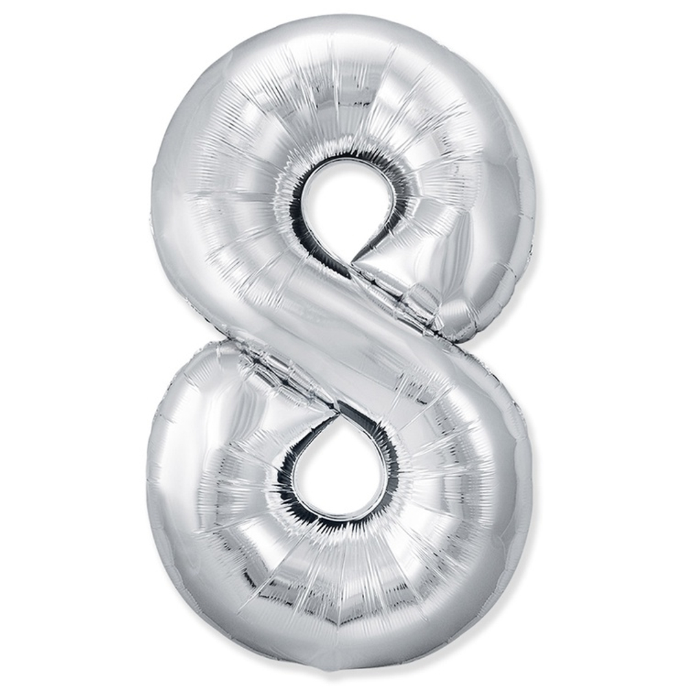 Шар фольгированный Цифра 8 101 см (Серебряный)