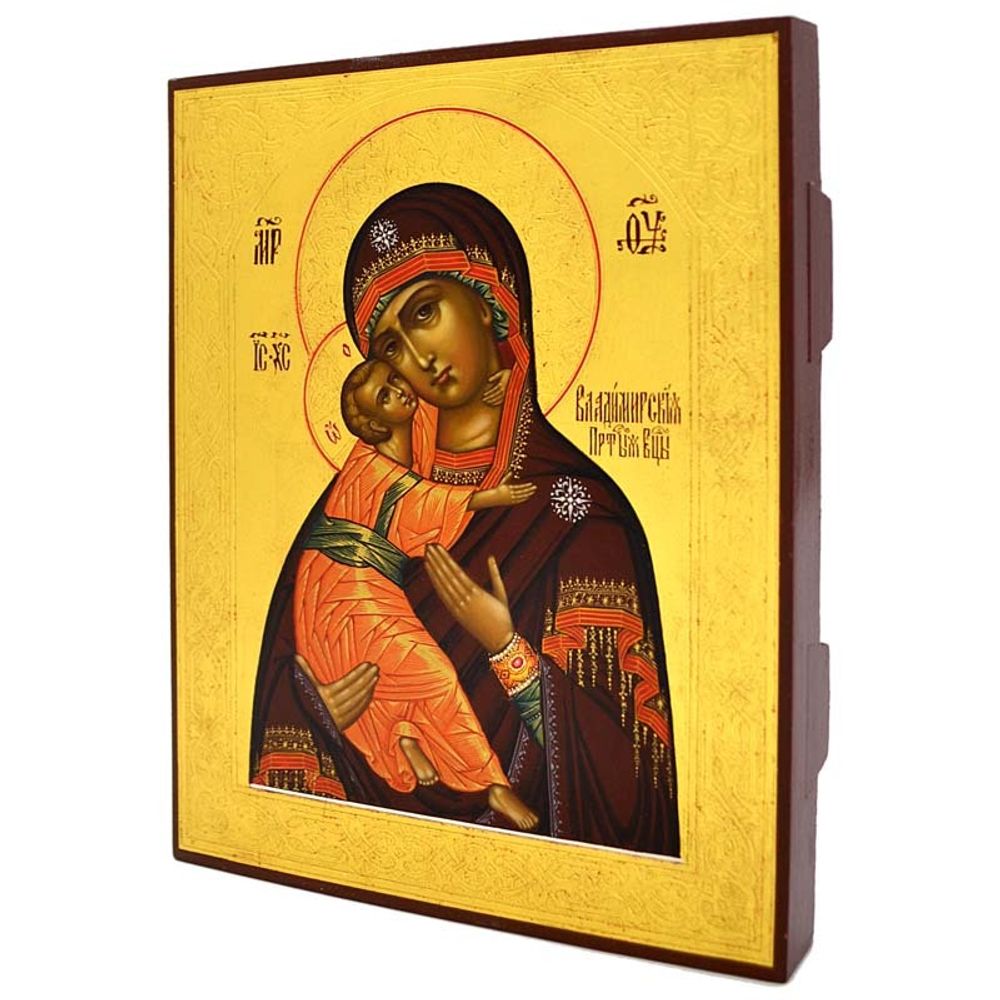 Владимирская Божия Матерь. Писанная на сусальном золоте икона.