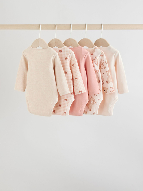 Боди с длинным рукавом для малышей Next F67-654, 5 шт., Розовый, Бежевый