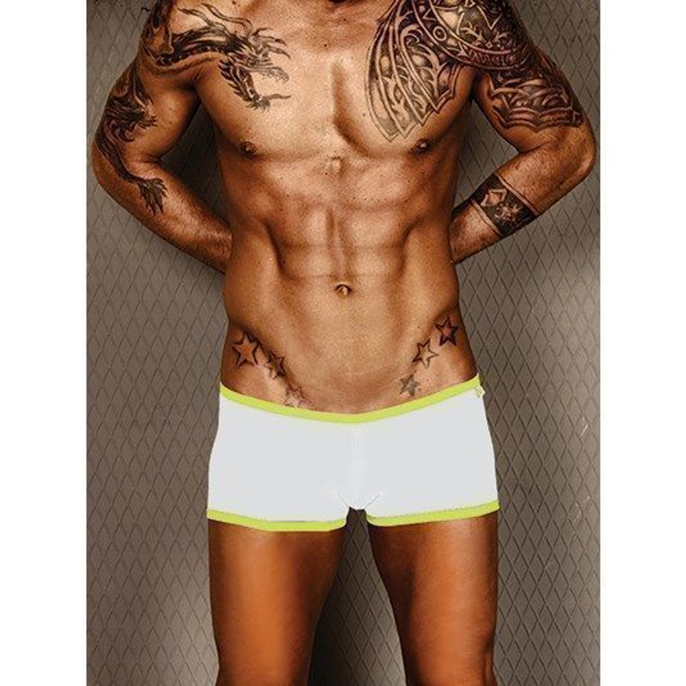 Мужские трусы боксеры белые с cалатовой окантовкой Wild Milk Neon Stripes Boxer White