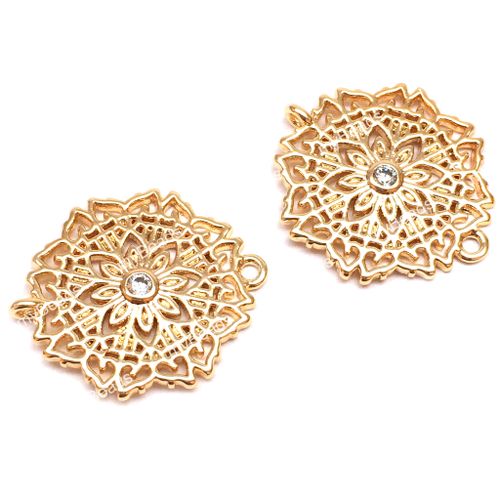 Коннектор с фианитом "Пион" 16х14 мм, позолота