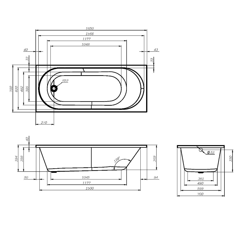Ванна акриловая, 165х70 см AM.PM X-Joy W94A-165-070W-A