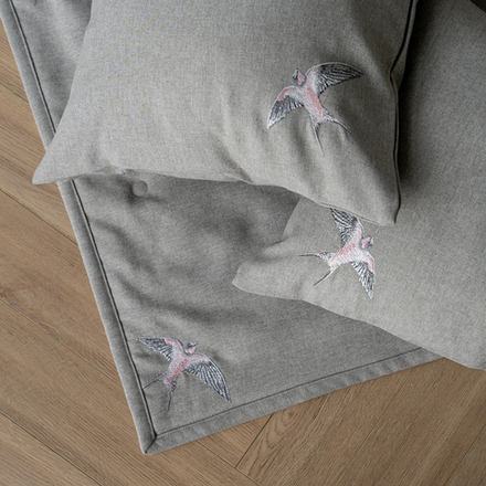 Покрывало с вышивкой МЭРРИ (арт. BL02-319-03) - бежево-серое