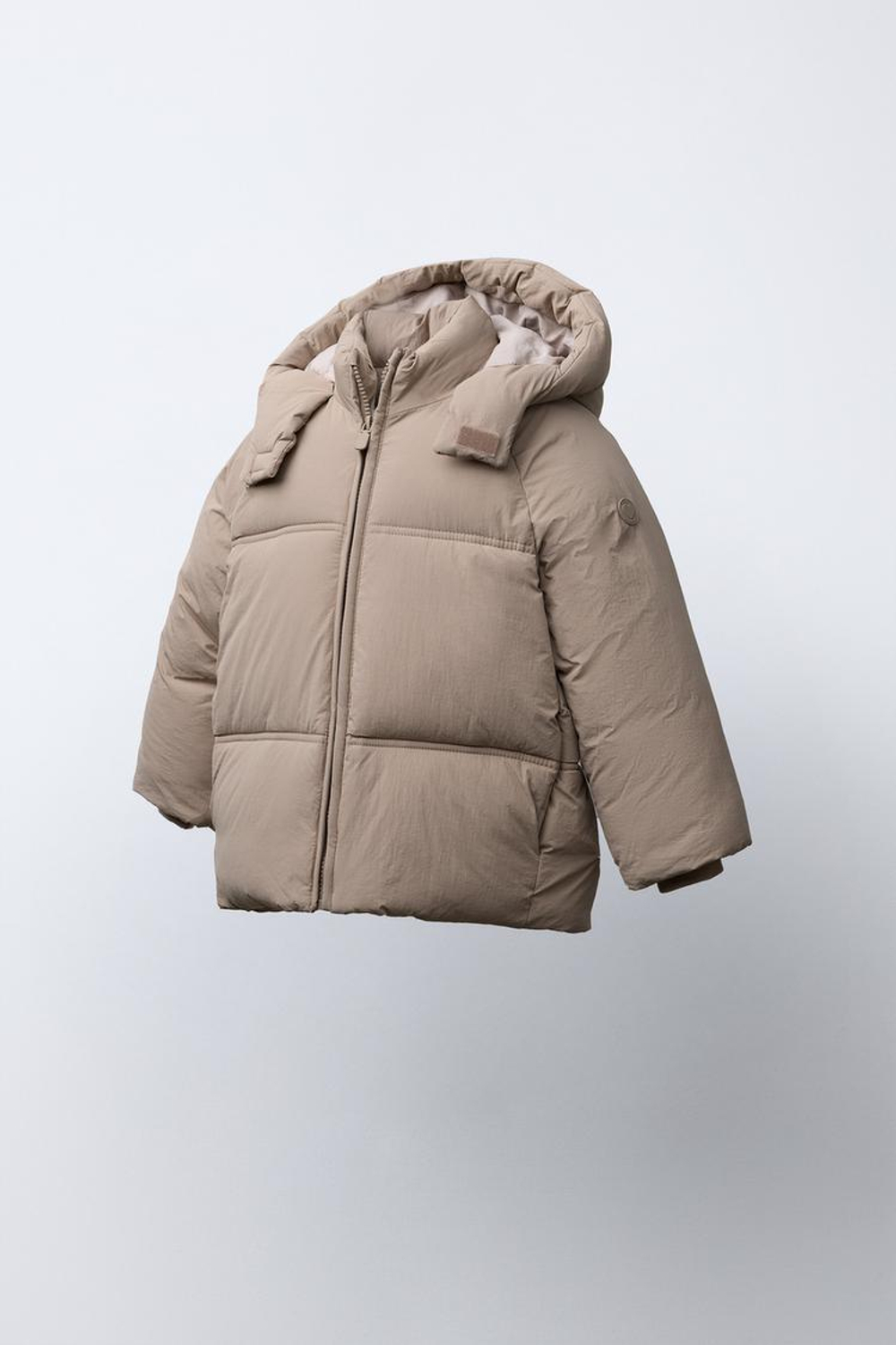 ZARA СТЕГАНАЯ КУРТКА С КАПЮШОНОМ WATER REPELLENT, БЕЖЕВЫЙ