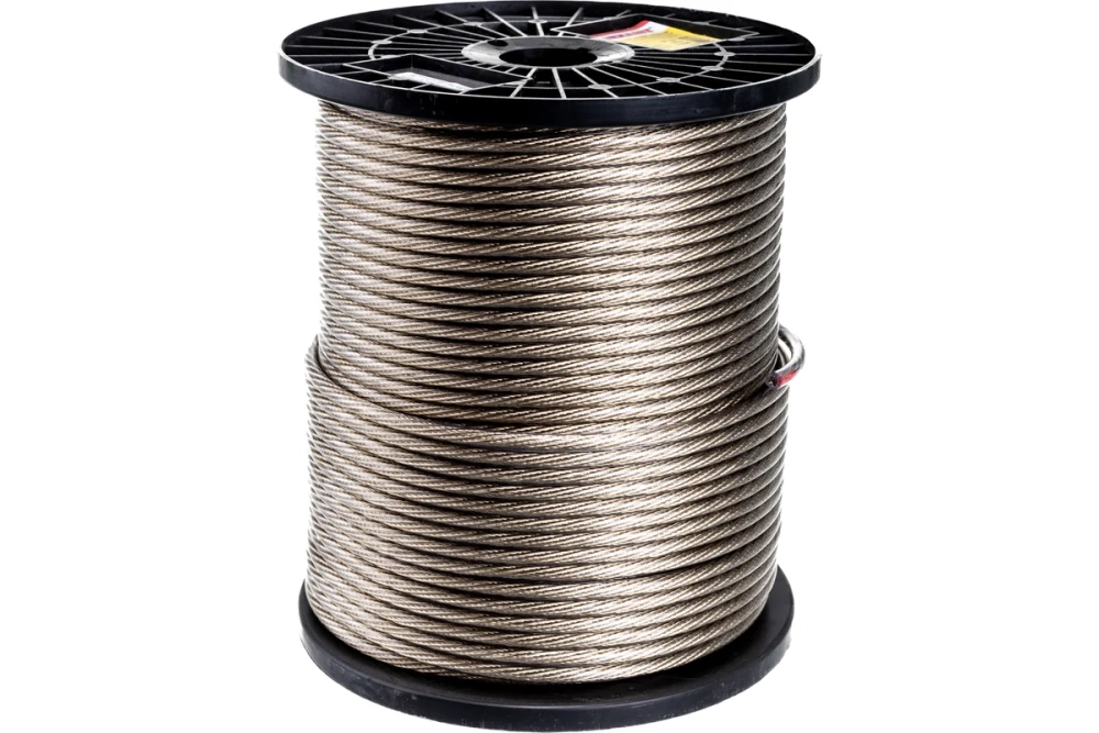 Трос стальной REXANT в ПВХ оплетке d=6 мм, прозрачный (бухта 150м) 09-5260