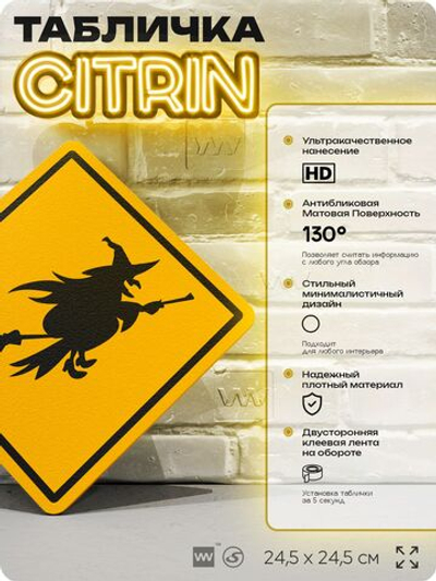 Табличка "Осторожно, ведьма" шуточная прикольная табличка на дверь и стену, для офиса и дома, декоративный знак, 24,5х24,5 см, пластиковая, Айдентика Технолоджи