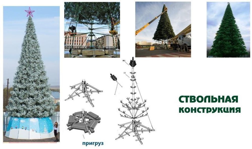 Уличная елка ствольная "Альпийская изумрудная" (пвх бело-зелёная) 16 м