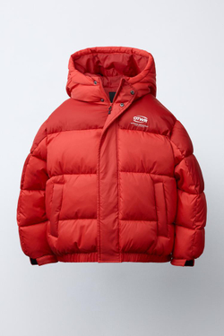 ZARA СТЕГАНАЯ КУРТКА С НАДПИСЬЮ, КРАСНЫЙ