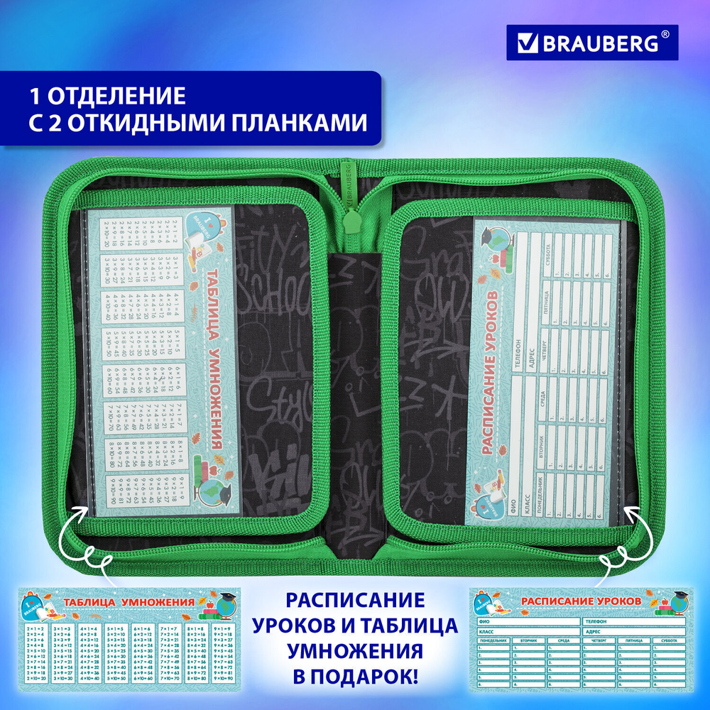 Пенал BRAUBERG 1 отделение 2 откидные планки полиэстер 21х14 см "Game time"