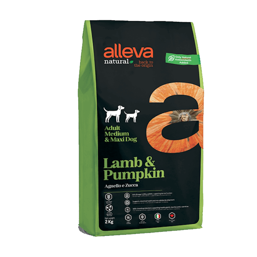 Сухой низкозерновой корм Alleva Natural Adult Lamb And Pumpkin Medium/Maxi для взрослых собак средних и крупных пород с ягнёнком и тыквой