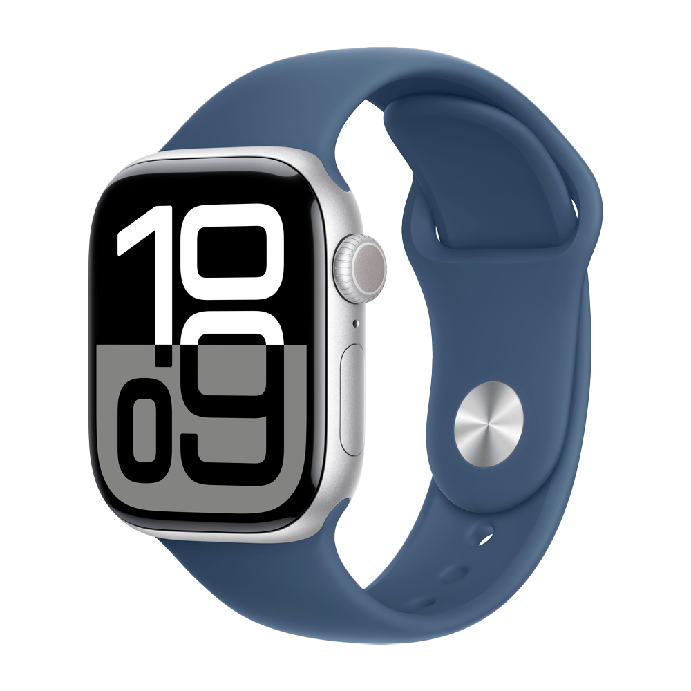 Умные часы Apple Watch Series 10 GPS, 42mm, Silver Aluminium Case with Sport Band S/M, Denim (Серебристый)