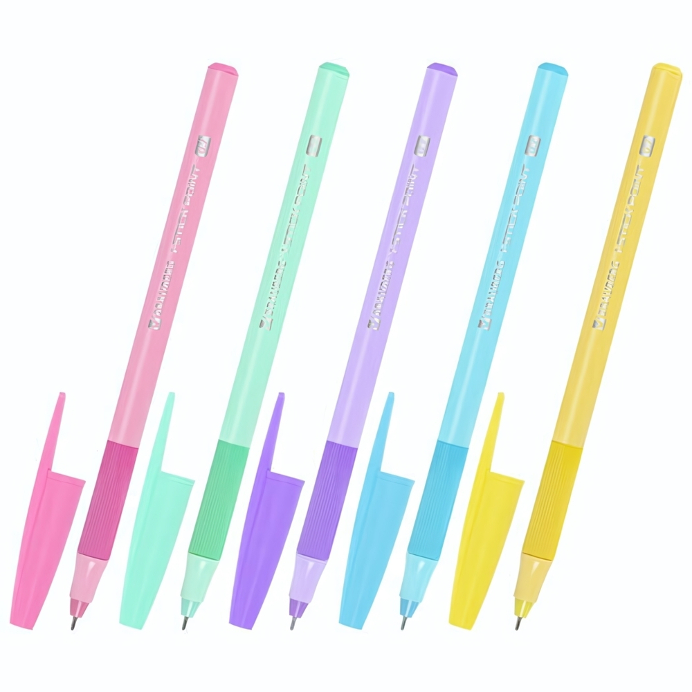 Ручка шарик. узел 0,7мм. лин.письма 0,35мм. "i-stick point pastel" синяя, грип, ассорт. (BRAUBERG )