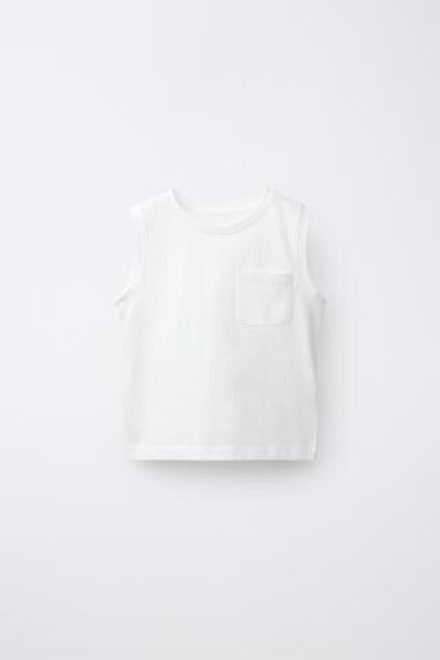 ZARA ОДНОТОННАЯ ФУТБОЛКА С КАРМАНОМ, БЕЛЫЙ