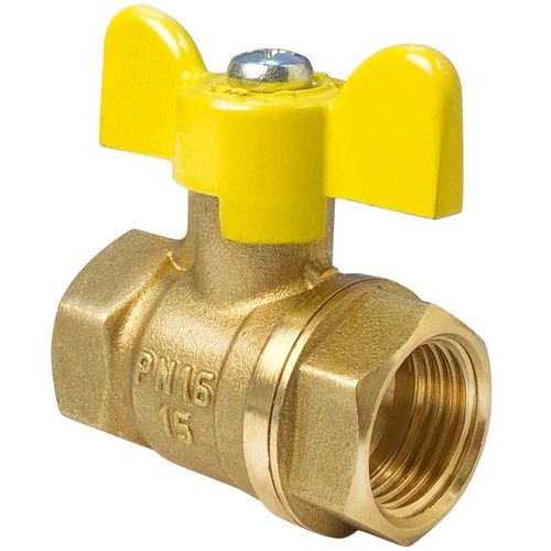 Кран латунный шаровой газовый Valfex.277.LB3 11Б27фтМ, DN 15, PN 40, бабочка, муфта-муфта